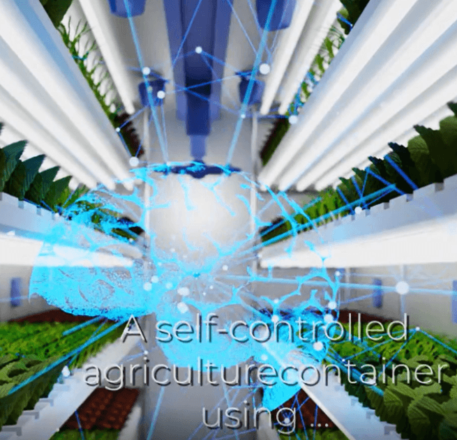 Indoor vertical farm with AI network visualization